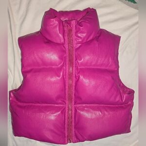 Olivaceous faux closures cropped Fuschia pink puffer vest size Small